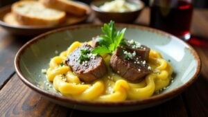 Agnello Cacio e Uovo (Lamm mit Ei und Käse-Sauce)