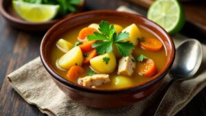 Aguadito de Pollo: Hühnersuppe mit Reis und Kräutern