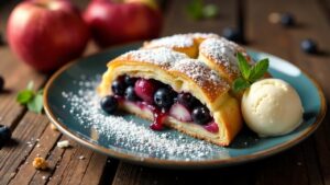 Apfelstrudel mit Blaubeeren