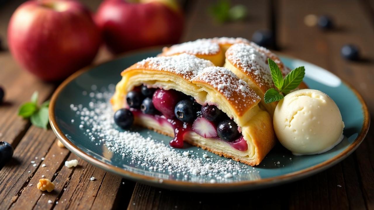 Apfelstrudel mit Blaubeeren