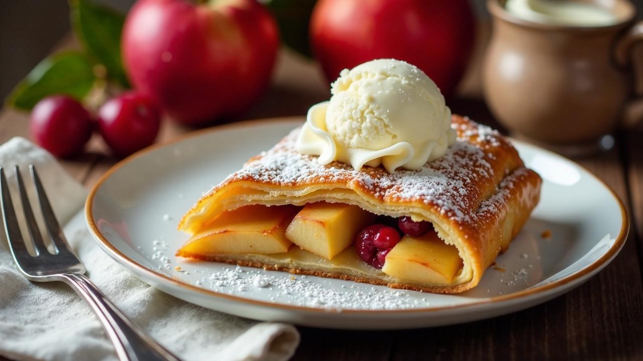 Apfelstrudel mit Holunderbeeren