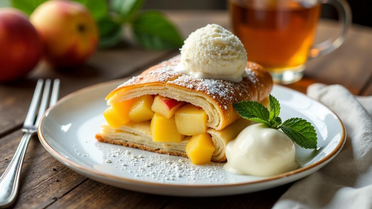 Apfelstrudel mit Pfirsichen