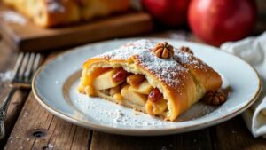 Apfelstrudel mit Rosinen und Nüssen