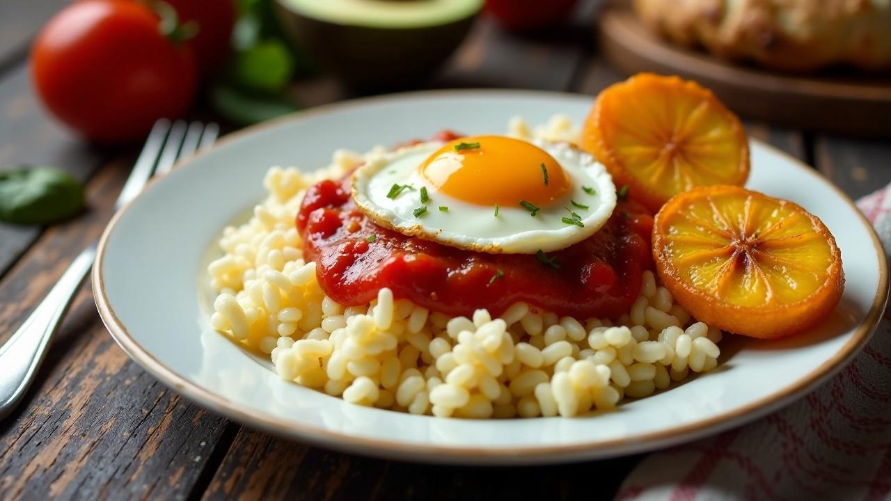 Arroz a la Cubana mit gebratenen Bananen