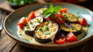 Auberginen-Salat mit Tahine-Dressing