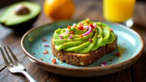 Avocado-Toast mit äußeren Avocadoresten