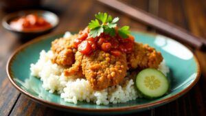 Ayam Penyet – Zerdrücktes Hähnchen mit Sambal