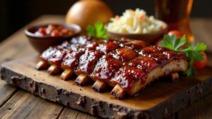 BBQ Ribs – Zart gegrillte Schweinerippchen in würziger Barbecue-Sauce.