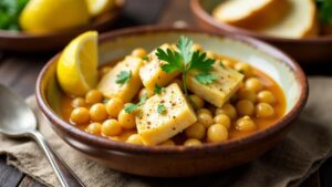 Bacalhau com Grão - Kabeljau mit Kichererbsen