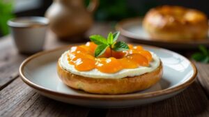 Bagel mit Aprikosenmarmelade und Brie