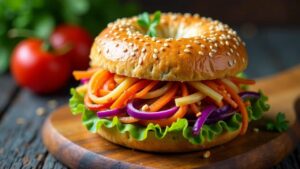 Bagel mit Asiatischem Slaw und Sesam-Salat