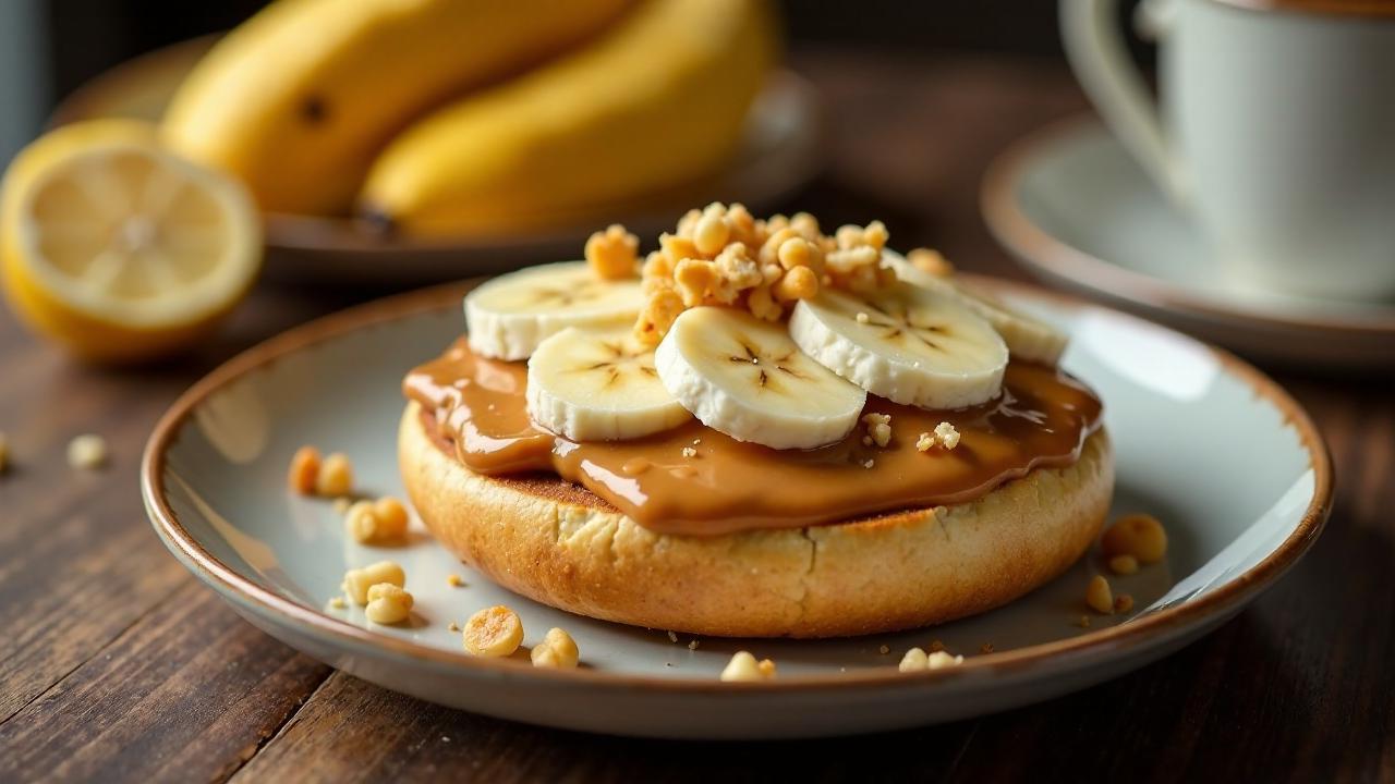 Bagel mit Banane, Erdnussbutter und Nusscrunch