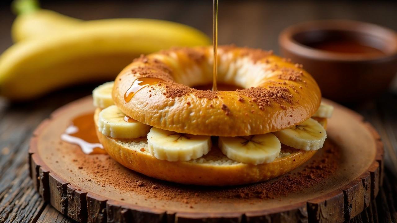 Bagel mit Banane, Zimt und Ahornsirup