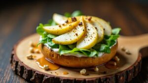 Bagel mit Birne und Blauschimmelkäse