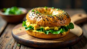 Bagel mit Curry-Hummus und Spinat