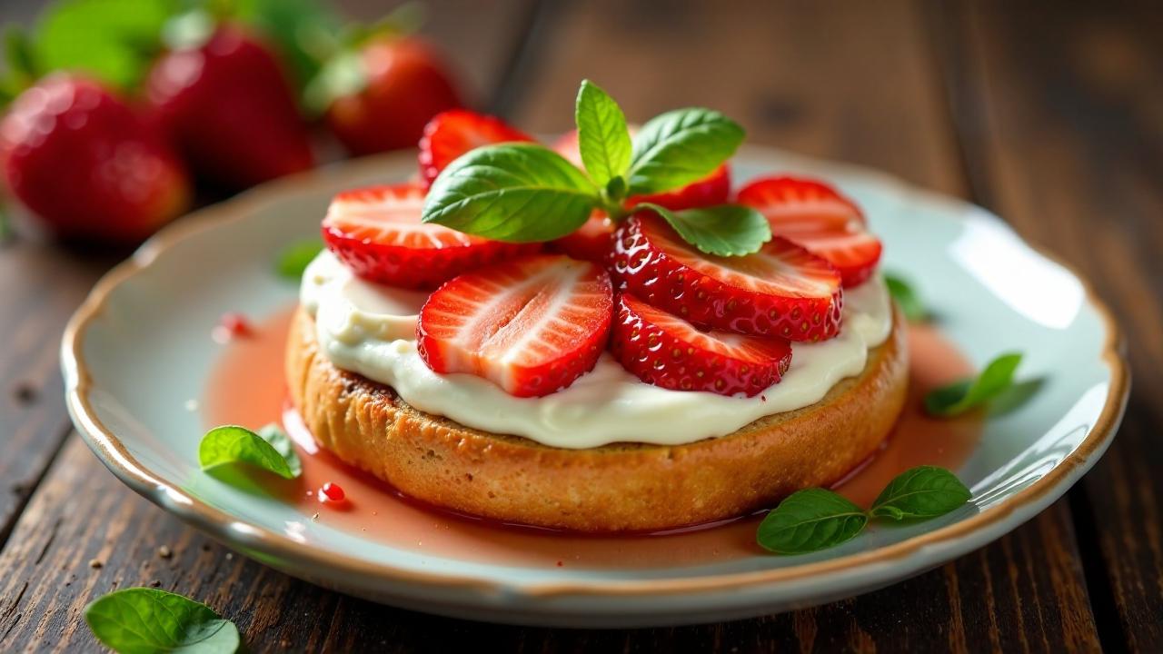 Bagel mit Erdbeeren und Basilikum