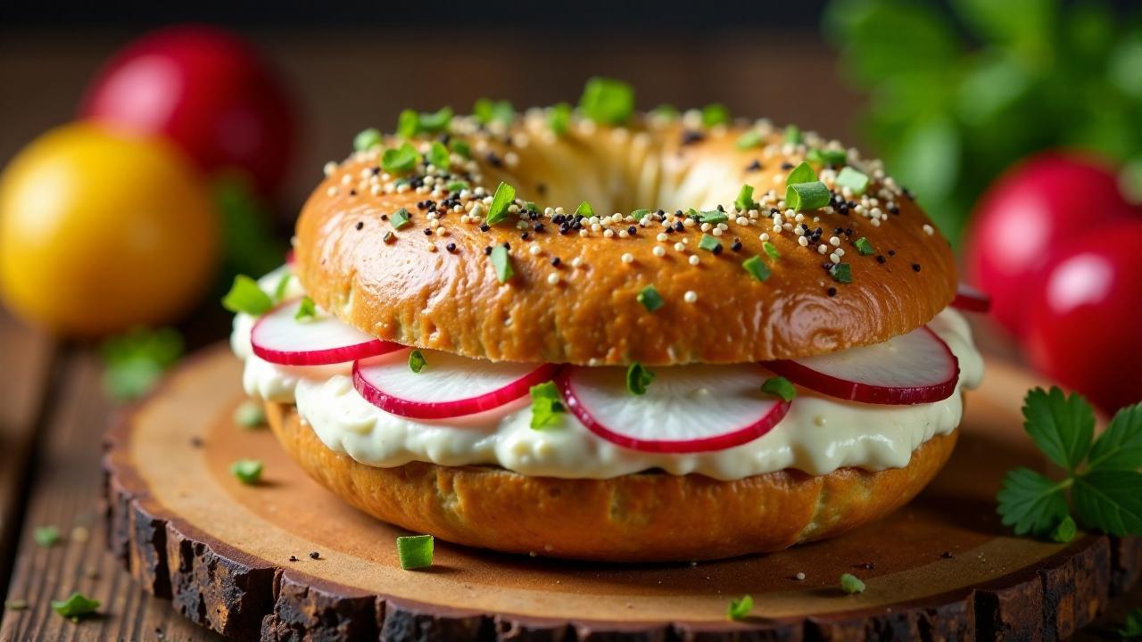 Bagel mit Frischkäse und Radieschen