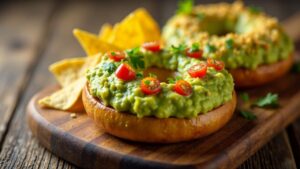 Bagel mit Guacamole und Tortillachips