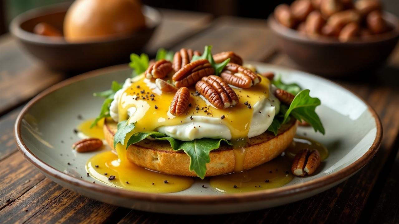 Bagel mit Honig, Pecannüssen und Blauschimmelkäse