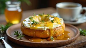 Bagel mit Honig und Ziegenkäse