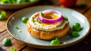 Bagel mit Hummus und roten Zwiebeln