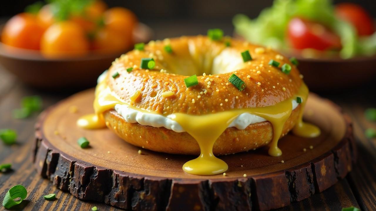 Bagel mit Knoblauchcreme und geräuchertem Gouda