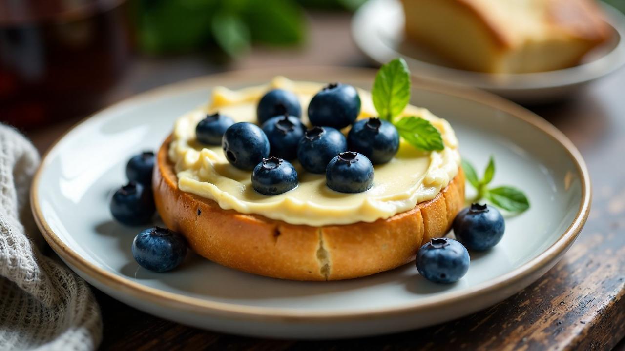 Bagel mit Mandelbutter und Blaubeeren