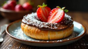 Bagel mit Nutella und Erdbeerscheiben