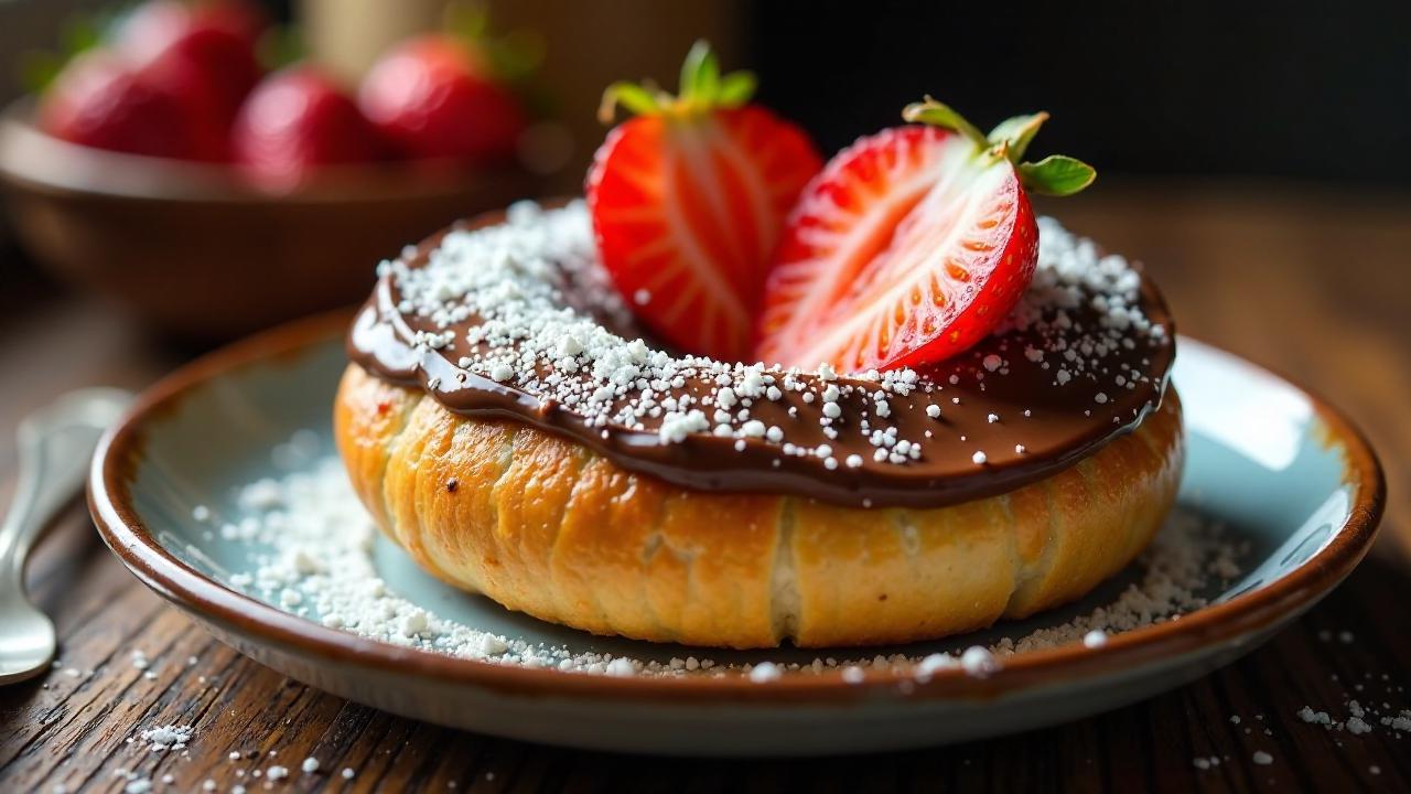 Bagel mit Nutella und Erdbeerscheiben