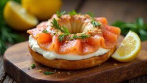 Bagel mit Räucherlachs und Dill-Zitronen-Frischkäse