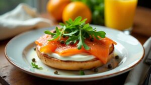 Bagel mit Räucherlachs und Kapern