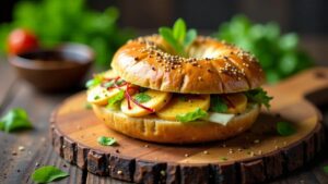 Bagel mit Räuchertofu und Sprossen