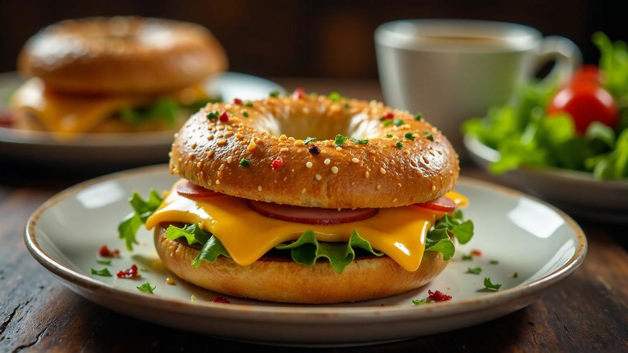 Bagel mit Schinken und Cheddar