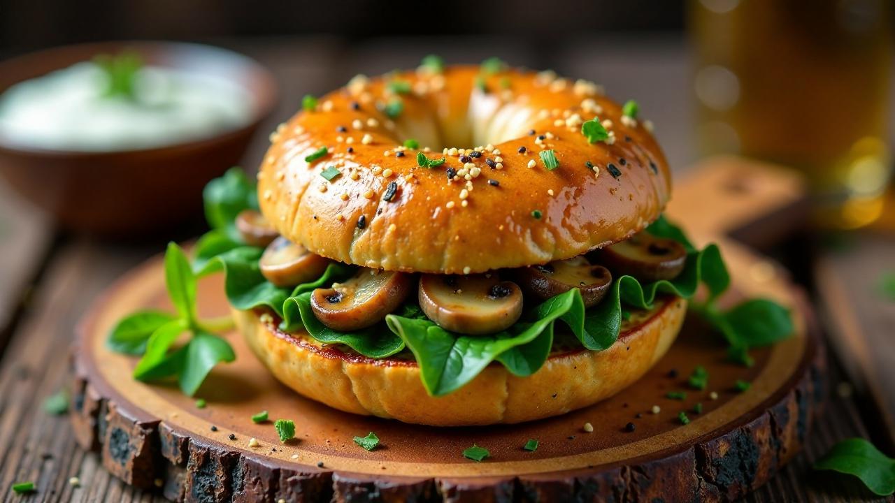 Bagel mit Spinat und Pilzen