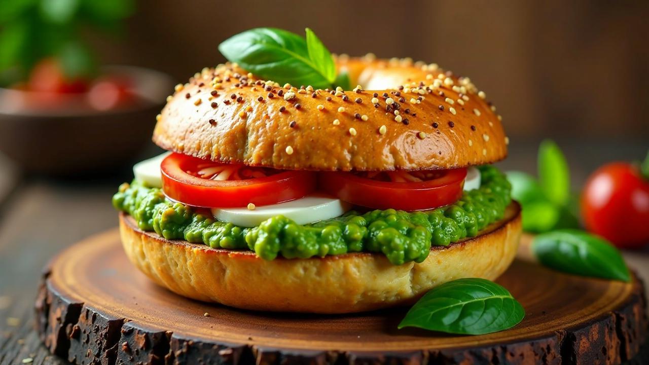 Bagel mit Tomaten, Mozzarella und Pesto