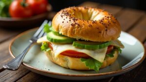 Bagel mit Truthahn und Avocado