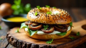 Bagel mit Waldpilzen und Trüffelöl