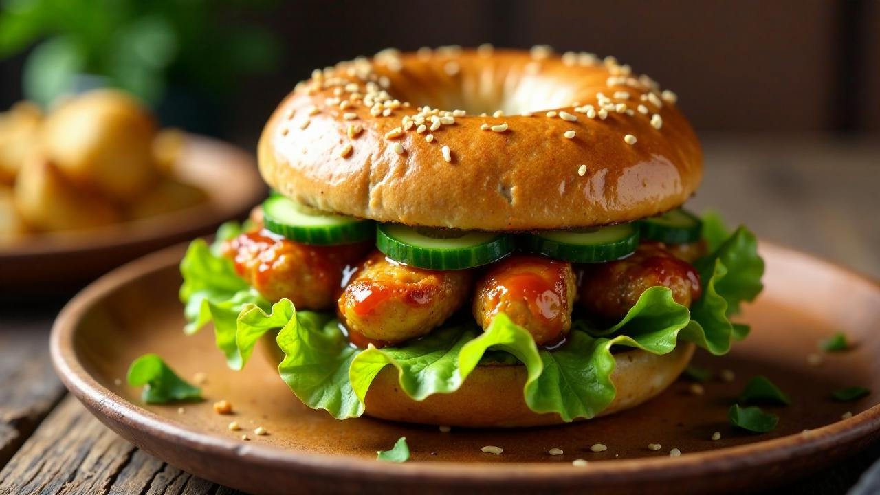 Bagel mit asiatischem Hühnchen und Gurken