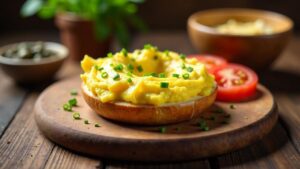 Bagel mit cremigem Rührei und Schnittlauch