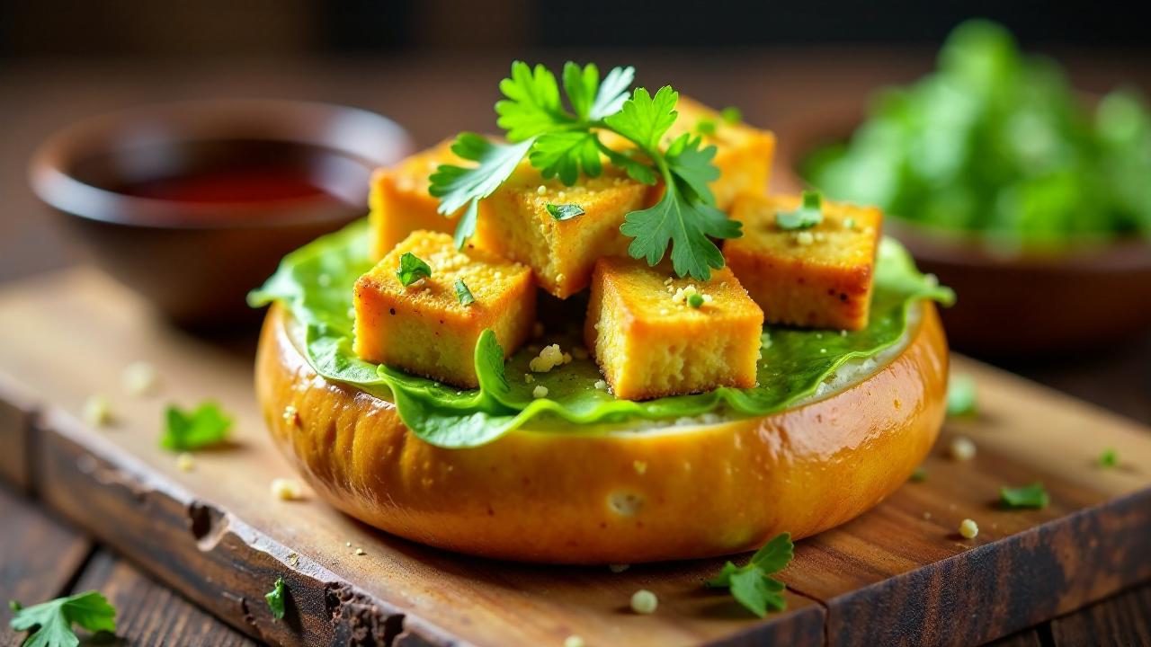 Bagel mit gebackenem Tofu und Sojasprossen