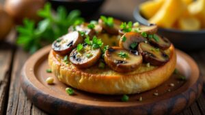 Bagel mit gebratenen Pilzen und Knoblauch