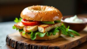 Bagel mit gegrilltem Hähnchen und Avocado