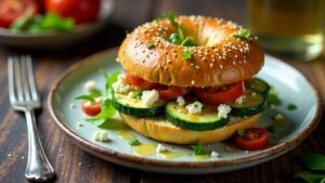 Bagel mit gegrillten Zucchini und Fetakäse