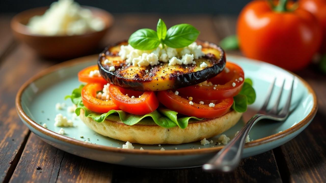 Bagel mit gegrillter Aubergine und Paprika