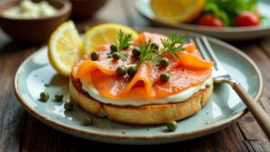 Bagel mit geräuchertem Lachs und Meerrettichsauce