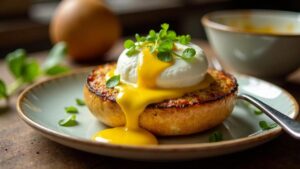 Bagel mit pochierten Eiern und Hollandaise