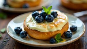 Bagel mit süßer Creme und Blaubeeren