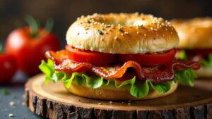 Bagel mit veganem Bacon und Tomaten