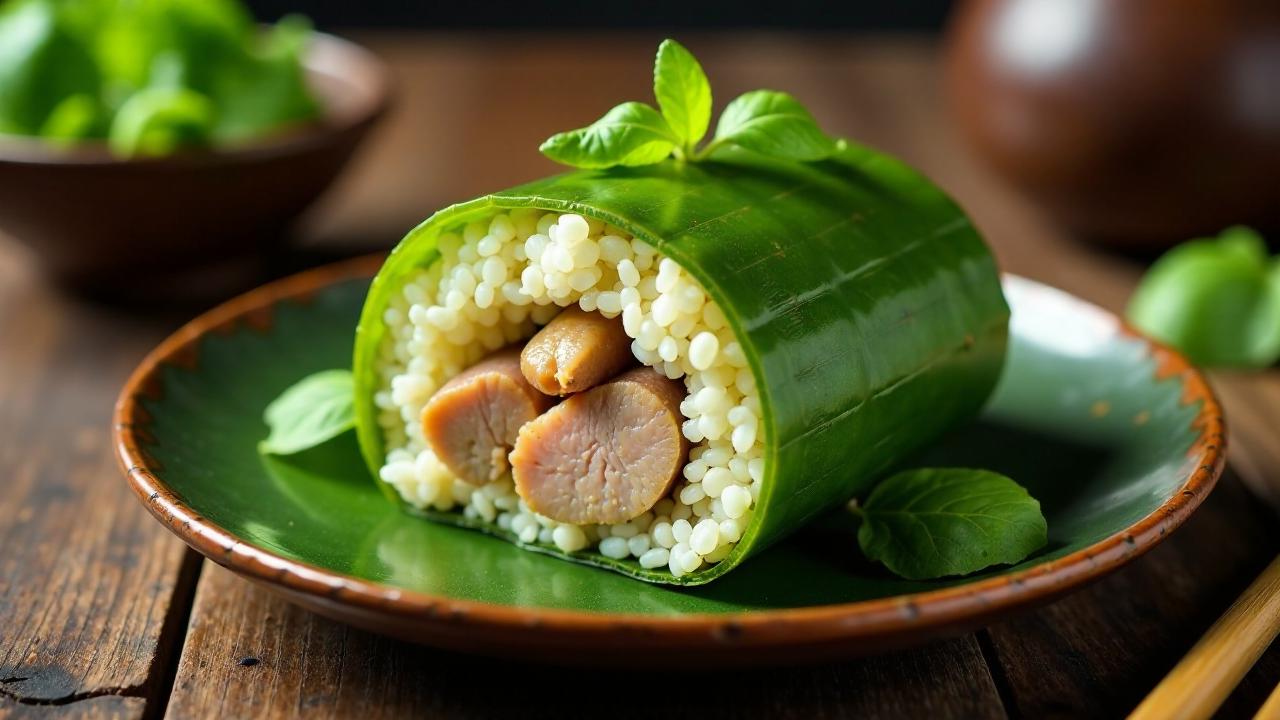 Banh Tet (Klebreisrolle mit grünen Bohnen und Schweinefleisch)