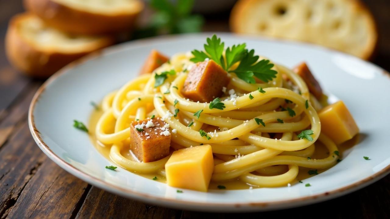 Bayrisches Carbonara mit Leberkäse